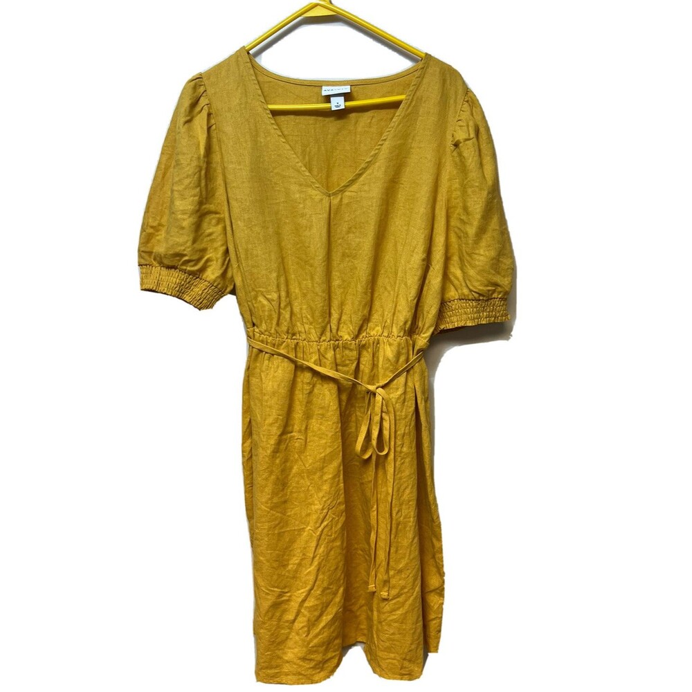 Plus Size Ava & Viv Linen Blend Solid Yellow Mustard Dress Size X